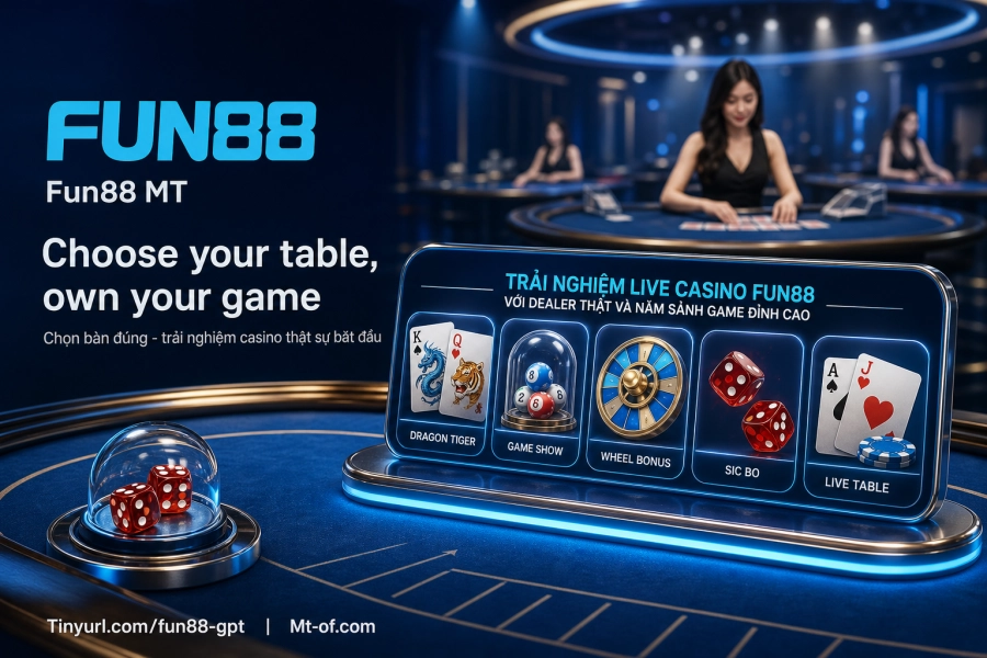 Live casino Fun88 dealer thật 24/7 Baccarat Roulette Blackjack Poker Sicbo